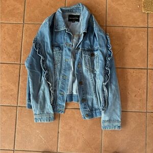Who What Wear Distressed Light Blue Ruffle Denim Jacket
